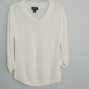 Eddie Bauer White Linen Eyelet Sweater woomens size Small